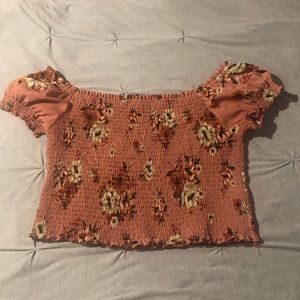 Forever 21 Womens Top Plus 2X Pink Floral Shirred Elastic Off Shoulder Crop